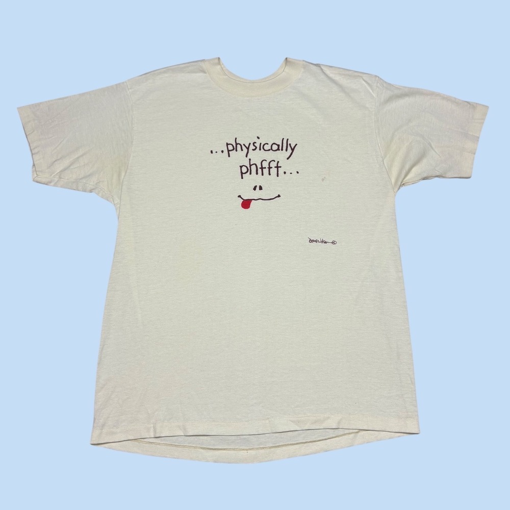 Vintage Doug Wilson Physically Phffft Graphic T-Shirt White Men Size M L